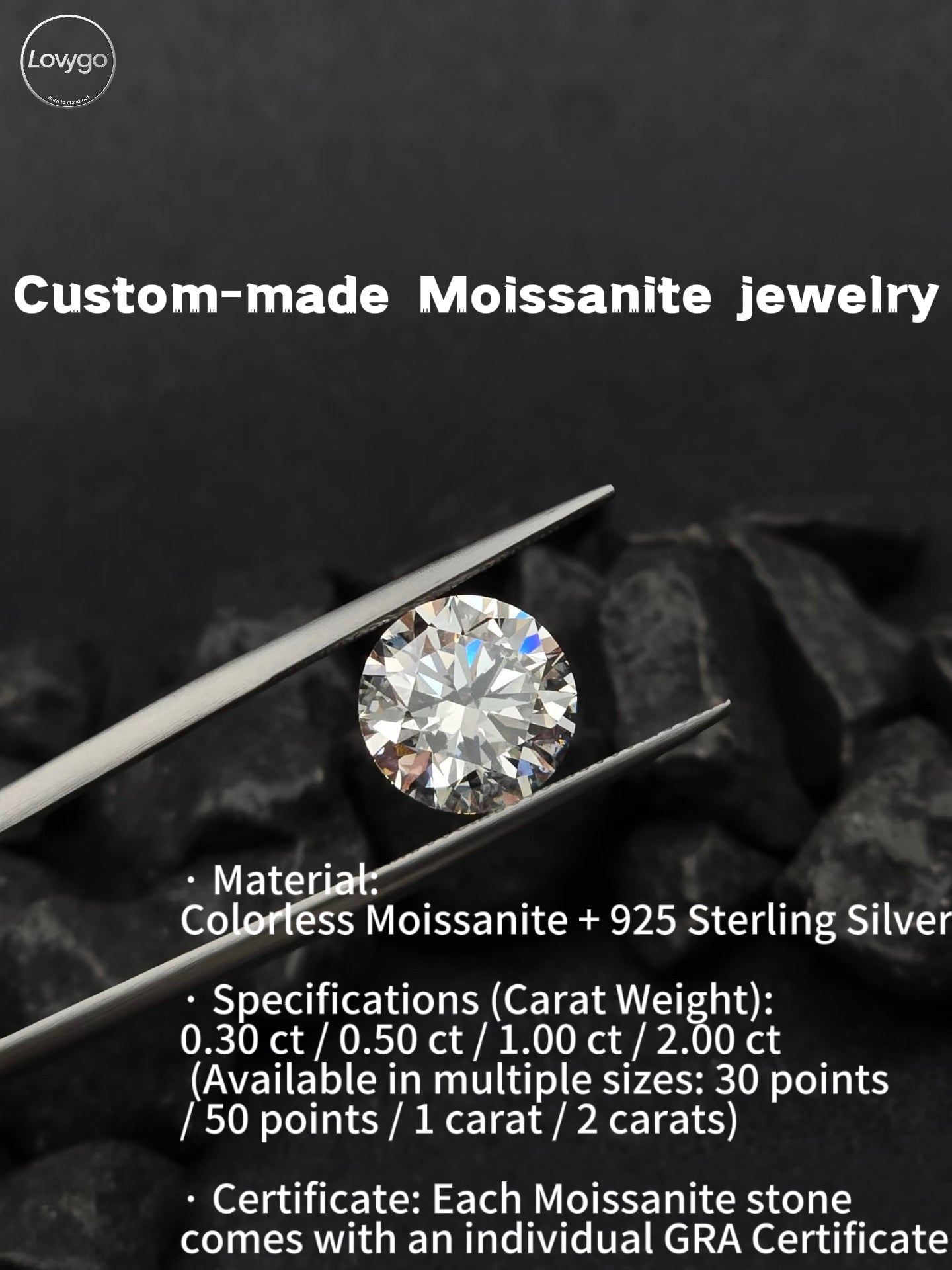 Custom Moissanite Stud Earrings 925 Sterling Silver with GRA Certificate